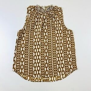 Harve Bernard sleeveless womens top NWT goldy brown White Chain Print Medium